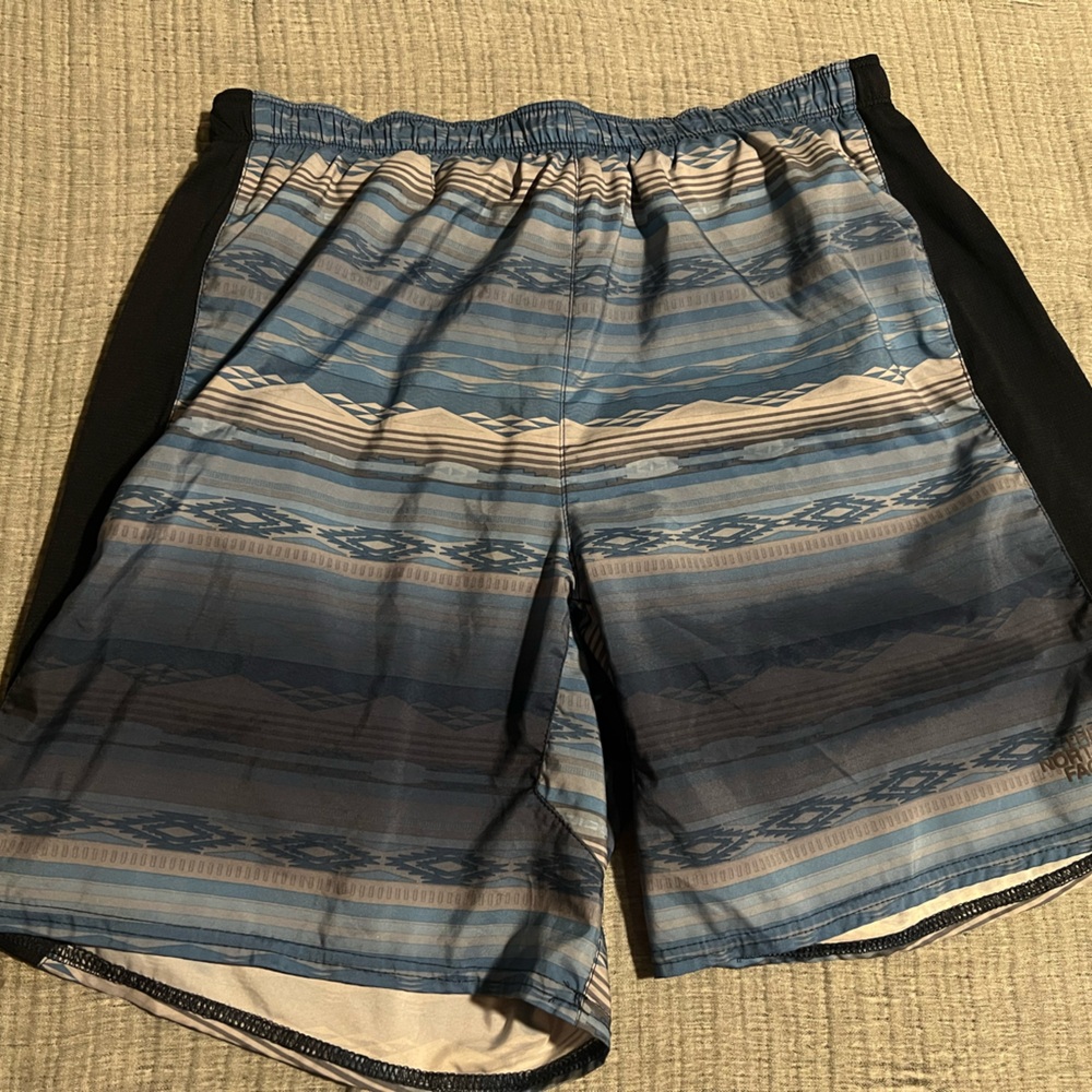 The North Face Blue and Black Geometric Shorts